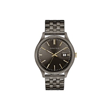 Caravelle Mens Gunmetal Ion-Plated Stainless Steel Watch, Gray Dial
