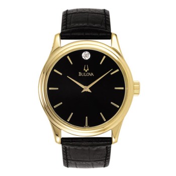 Bulova Corporate Collection Mens Black Leather Strap Watch