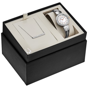 Bulova Ladies Bangle Stainless Steel Watch & Swarovski Bar Necklace Set